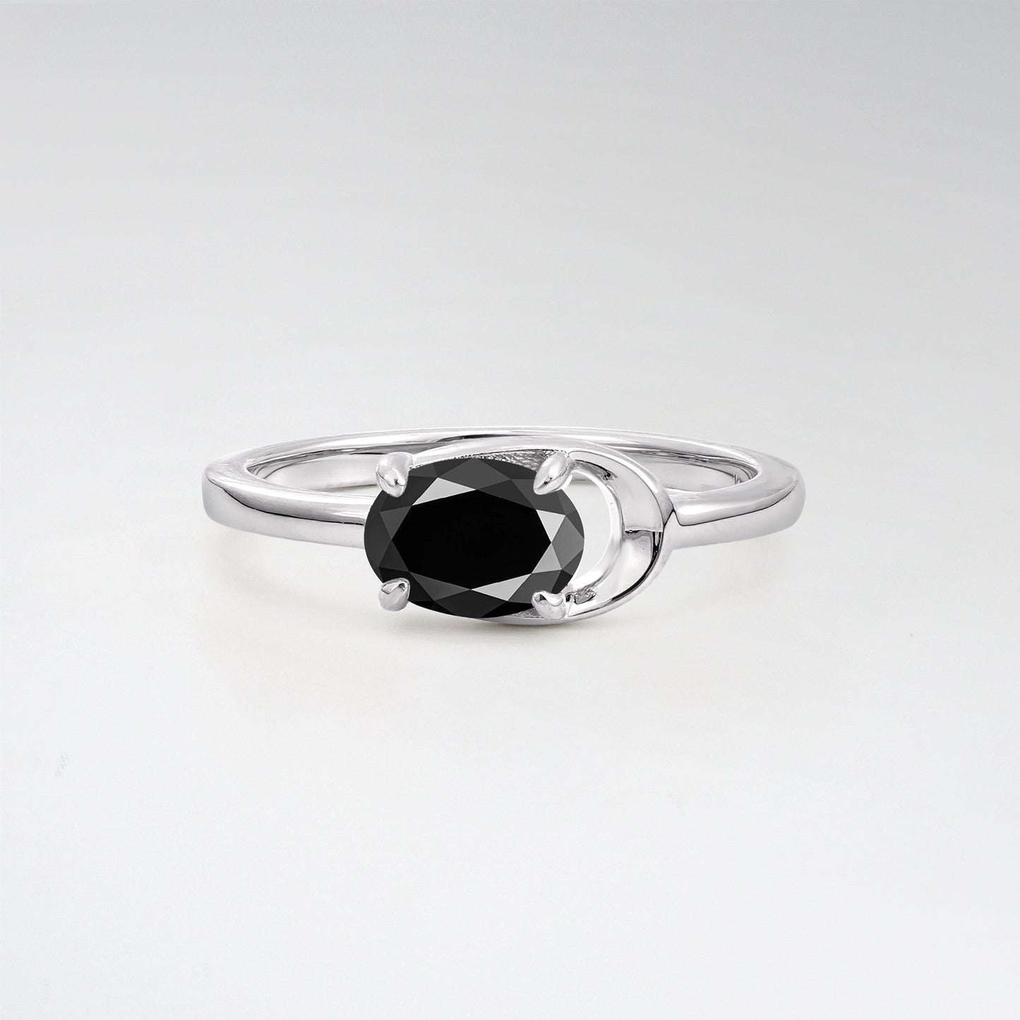 Minimalist Oval Cut Black Onyx Modern Wrap Solitaire Ring - Additional view