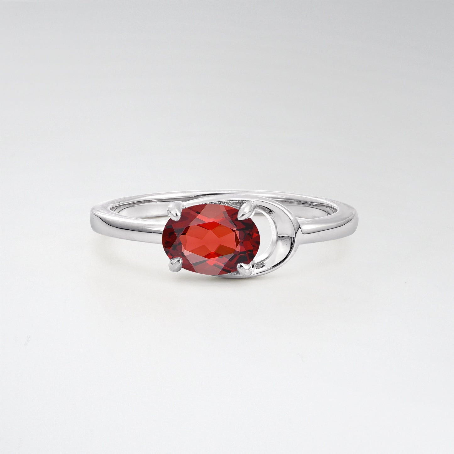 Minimalist Oval Cut Garnet Modern Wrap Solitaire Ring - Additional view