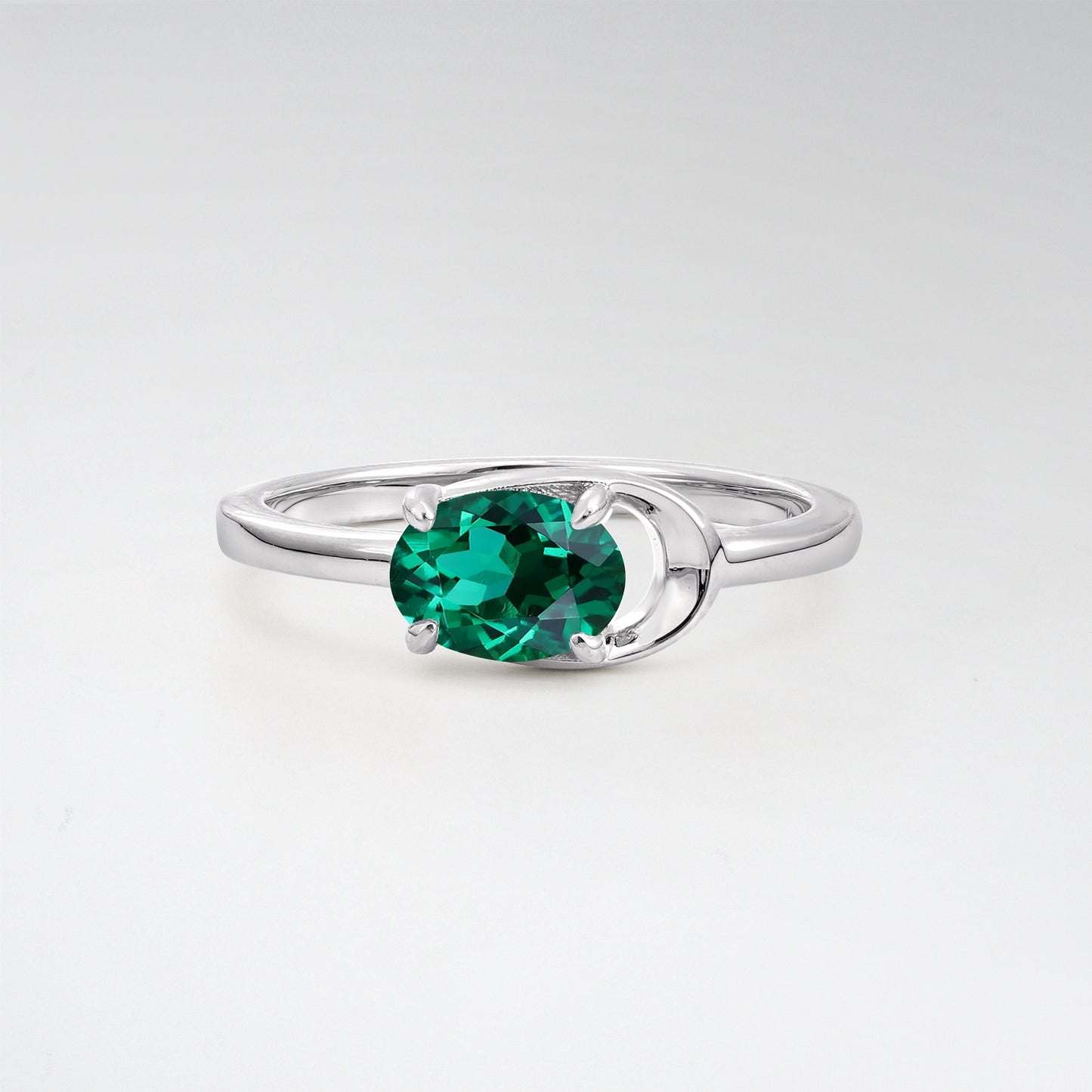 Minimalist Oval Cut Emerald Modern Wrap Solitaire Ring - Additional view