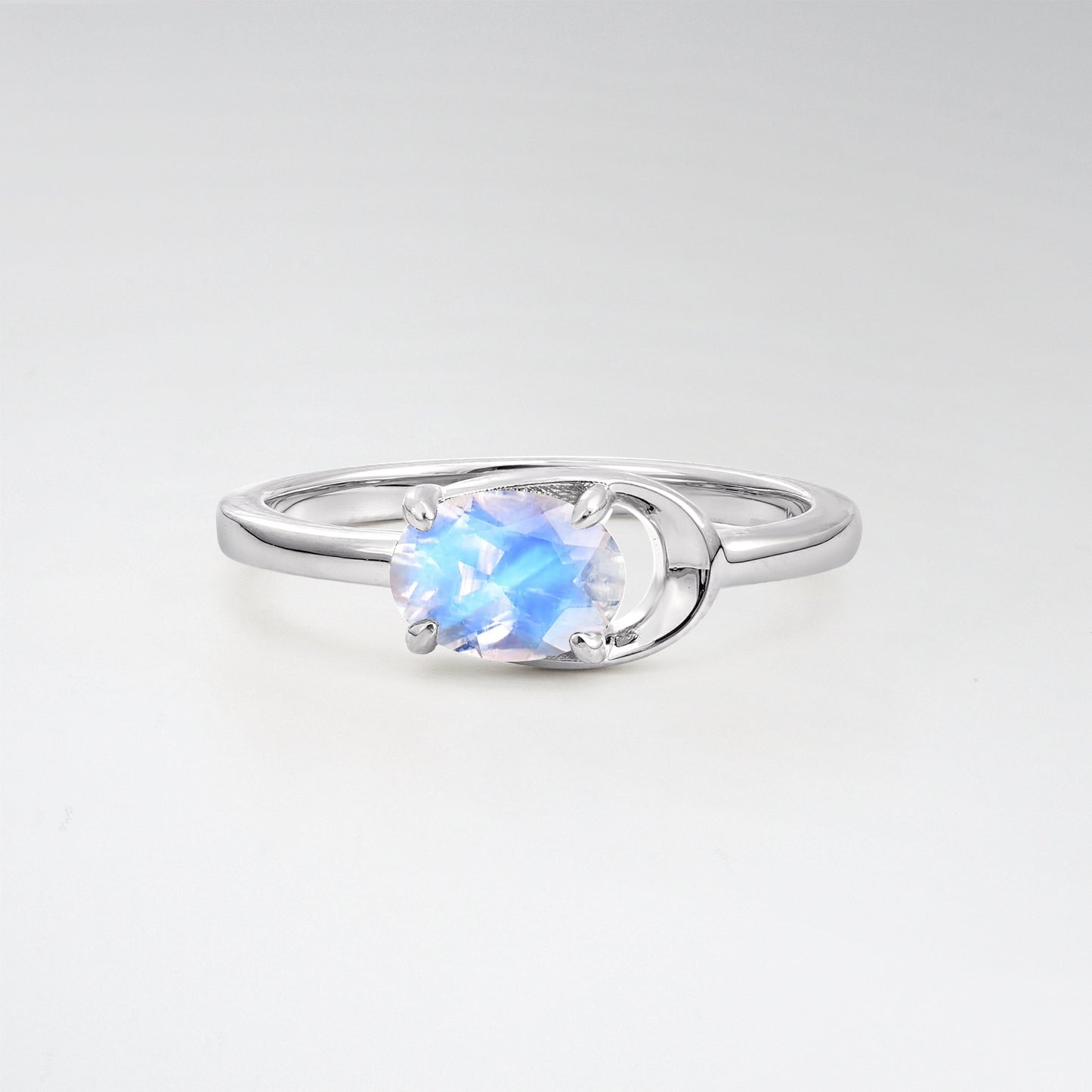 Minimalist Oval Cut Moonstone Modern Wrap Solitaire Ring - Additional view