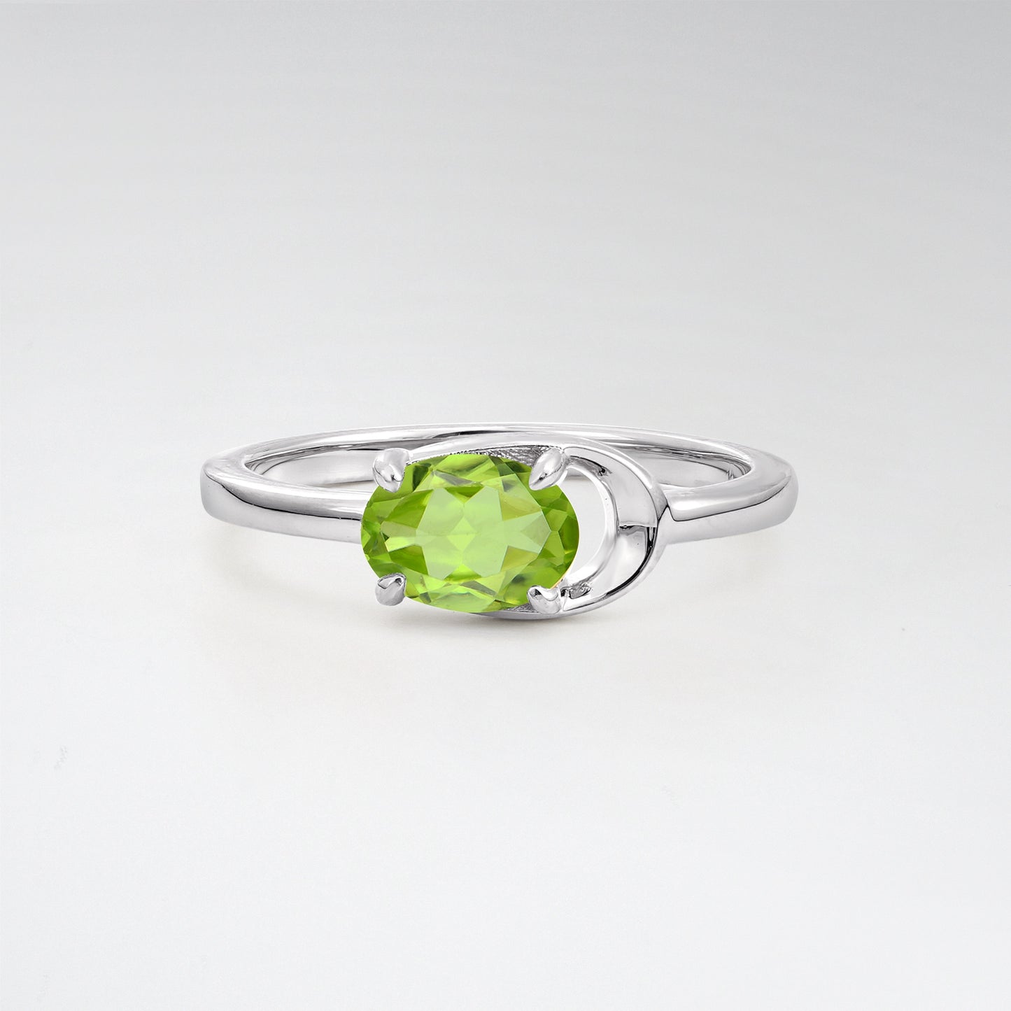 Minimalist Oval Cut Peridot Modern Wrap Solitaire Ring - Additional view