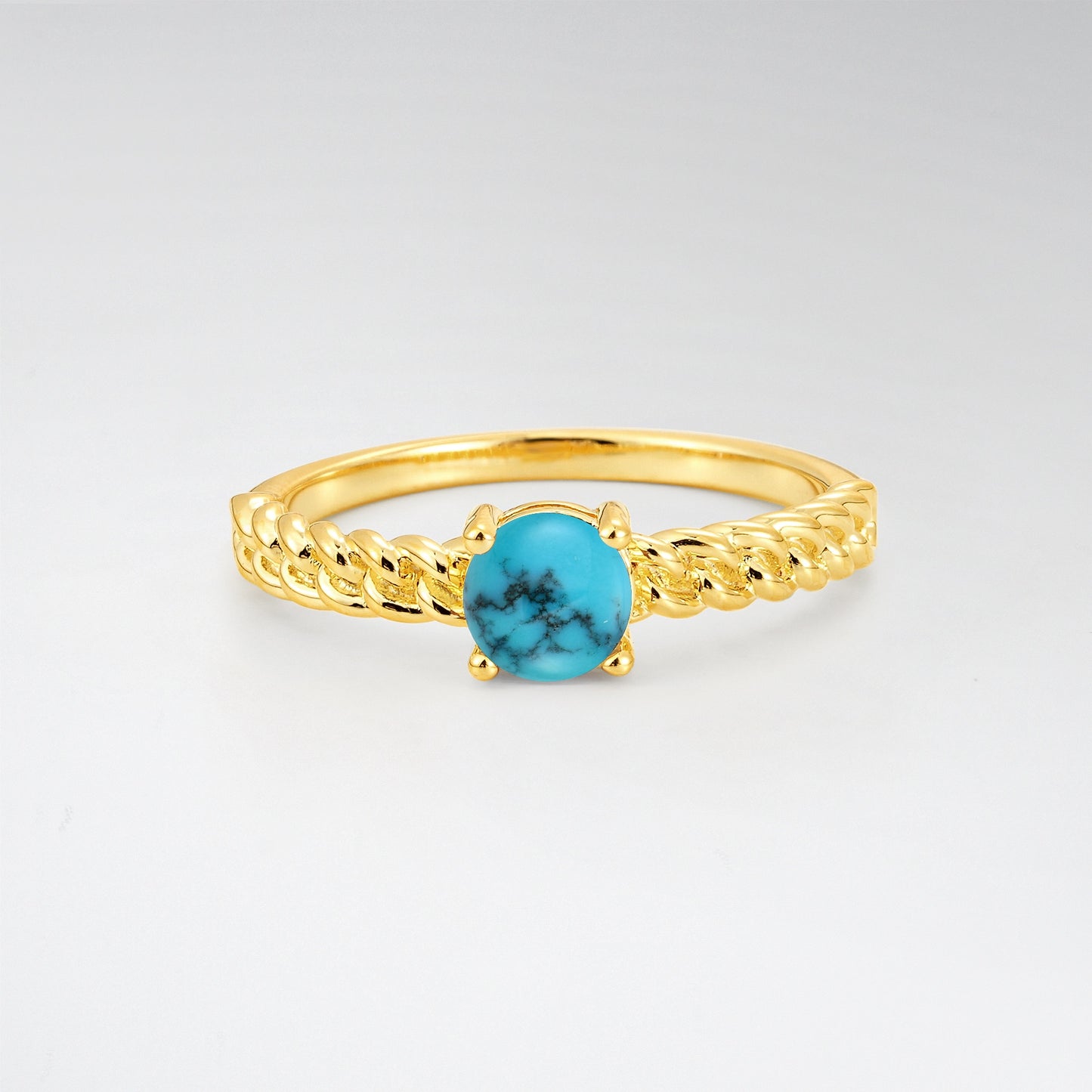 Round Cut Twisted Rope Turquoise Solitaire Engagement Ring - Additional view