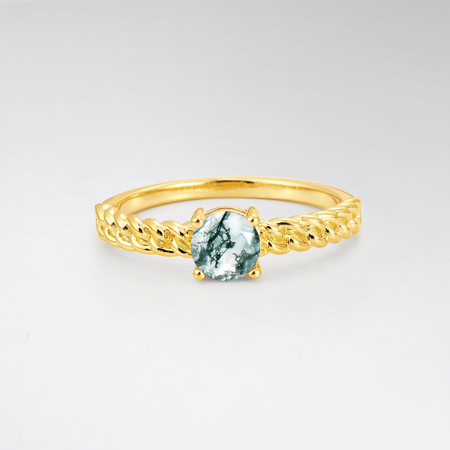 Round Cut Twisted Rope Moss Agate Solitaire Engagement Ring - Additional view