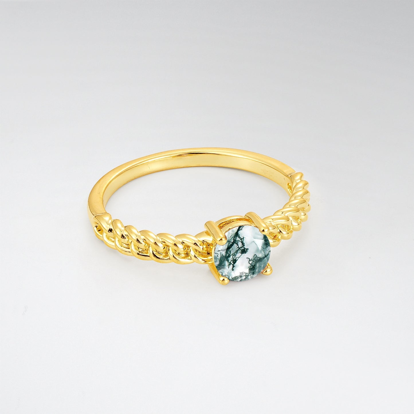 Round Cut Twisted Rope Moss Agate Solitaire Engagement Ring - Additional view