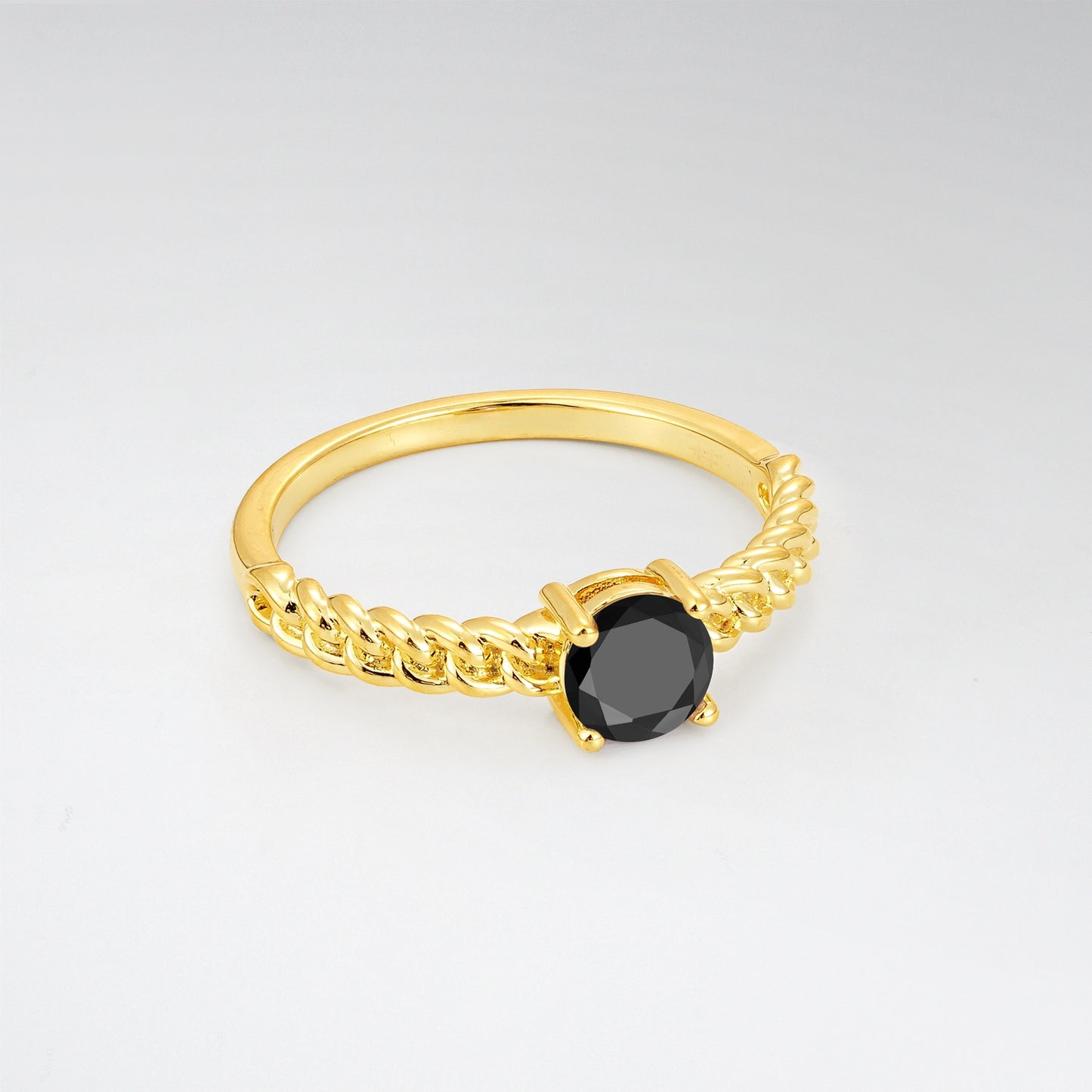 Round Cut Twisted Rope Black Onyx Solitaire Engagement Ring - Additional view