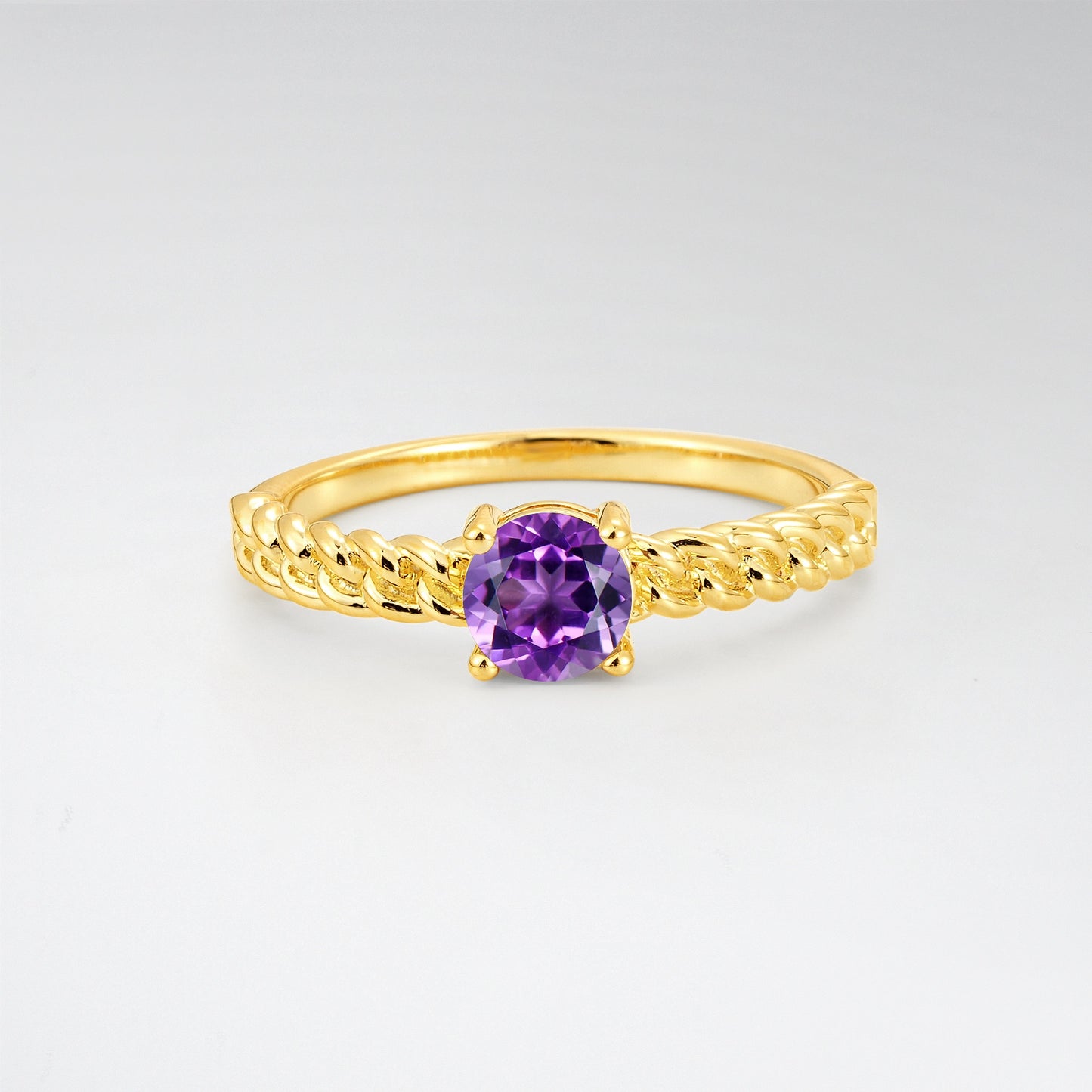Round Cut Twisted Rope Amethyst Solitaire Engagement Ring - Additional view