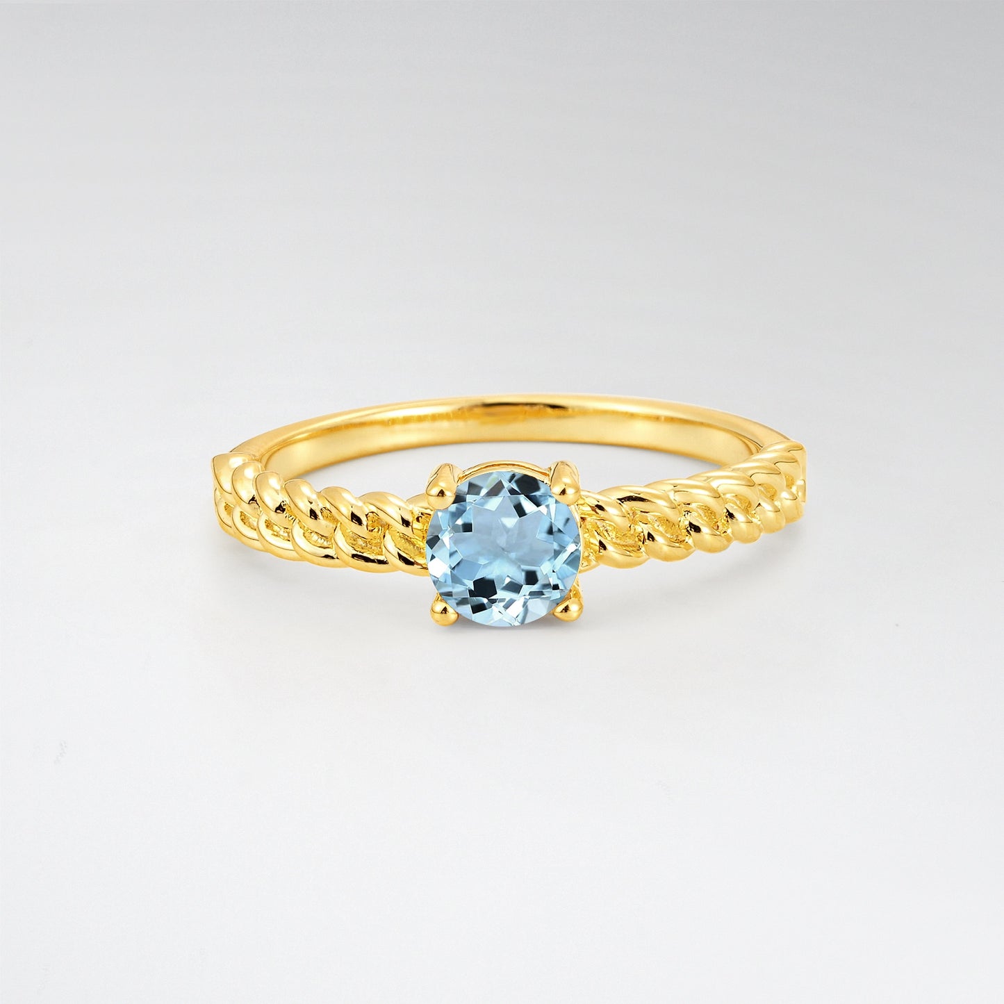 Round Cut Twisted Rope Aquamarine Solitaire Engagement Ring - Additional view