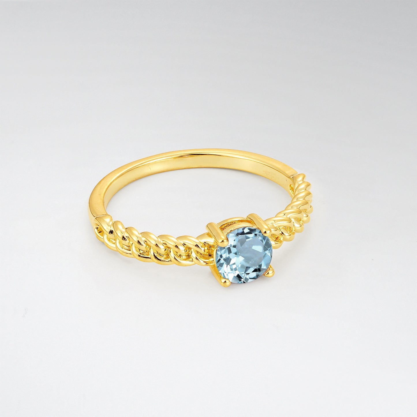 Round Cut Twisted Rope Aquamarine Solitaire Engagement Ring - Additional view