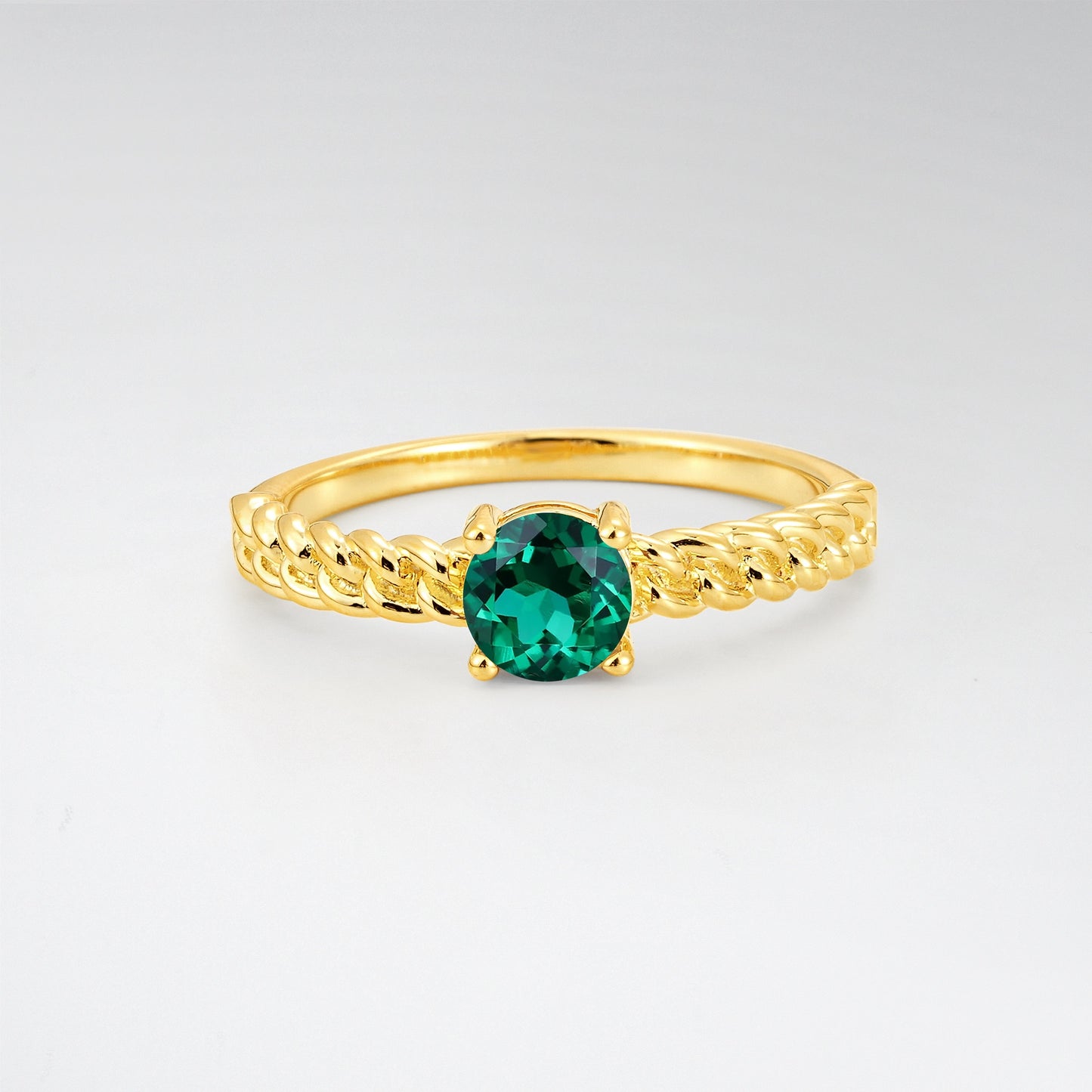 Round Cut Twisted Rope Emerald Solitaire Engagement Ring - Additional view