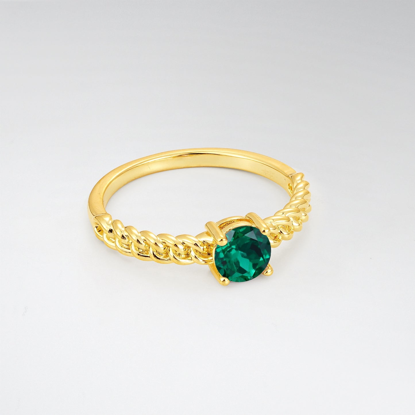 Round Cut Twisted Rope Emerald Solitaire Engagement Ring - Additional view