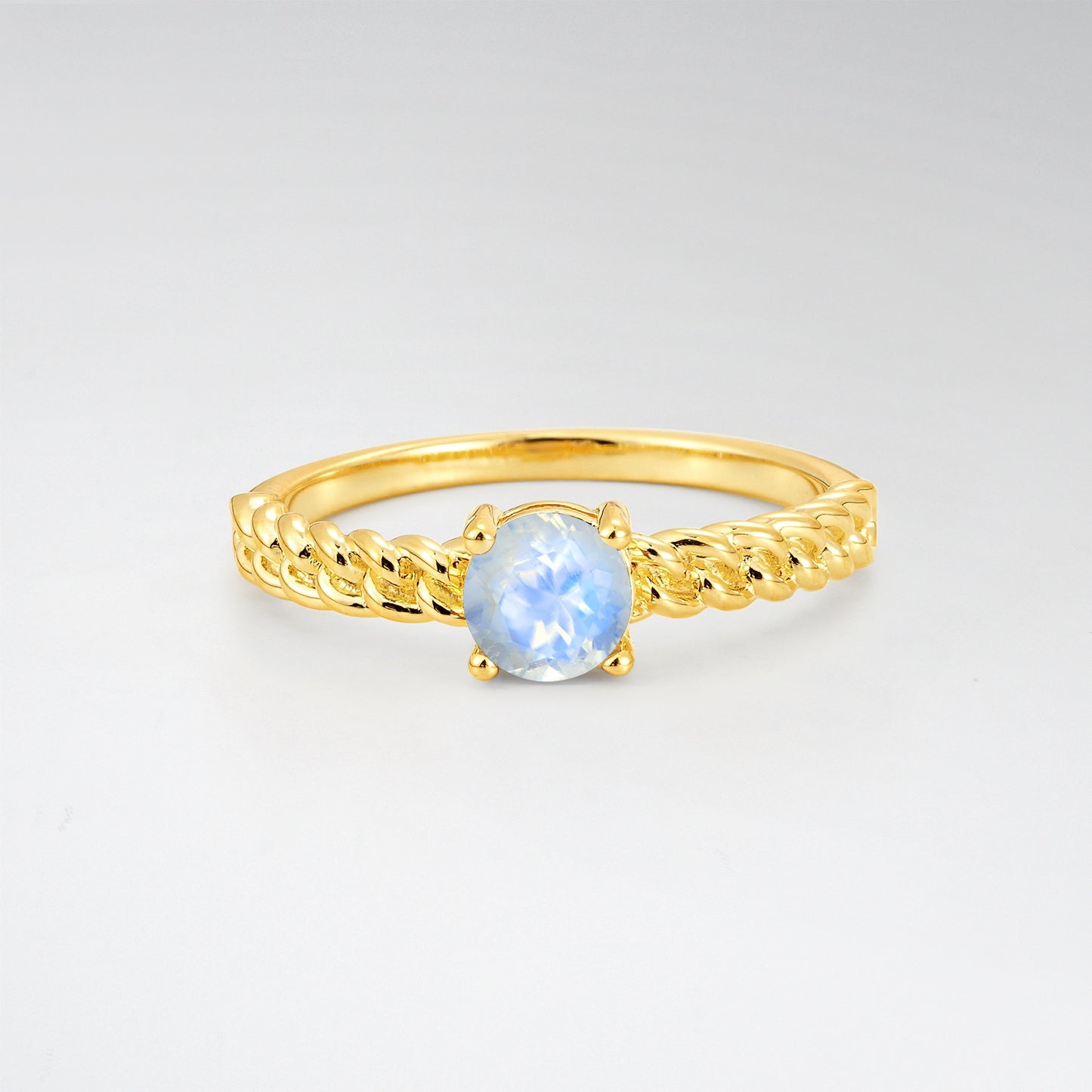 Round Cut Twisted Rope Moonstone Solitaire Engagement Ring - Additional view