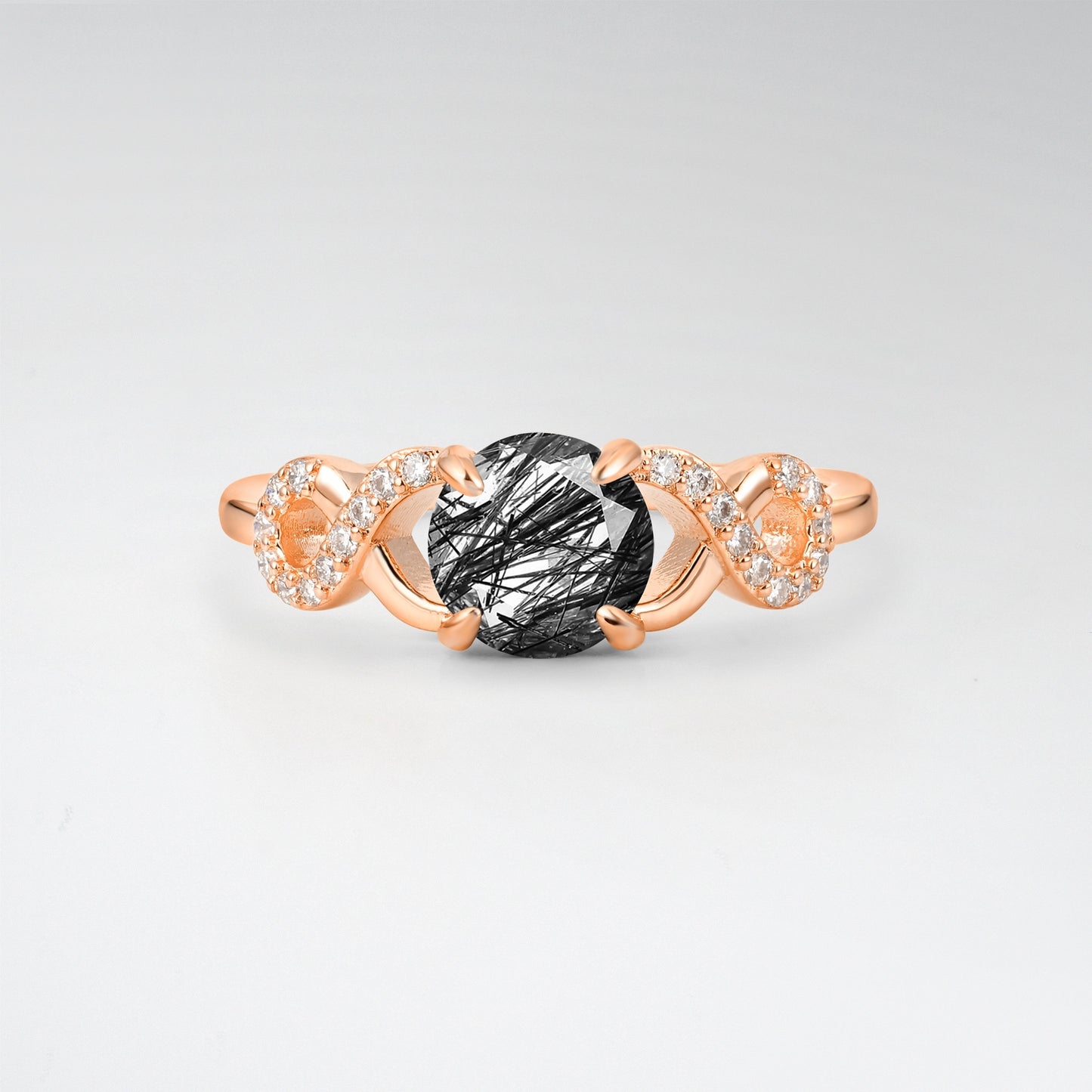 Classic Round Cut Black Rutilated Quartz Infinity Engagement Ring for Her - Additional view