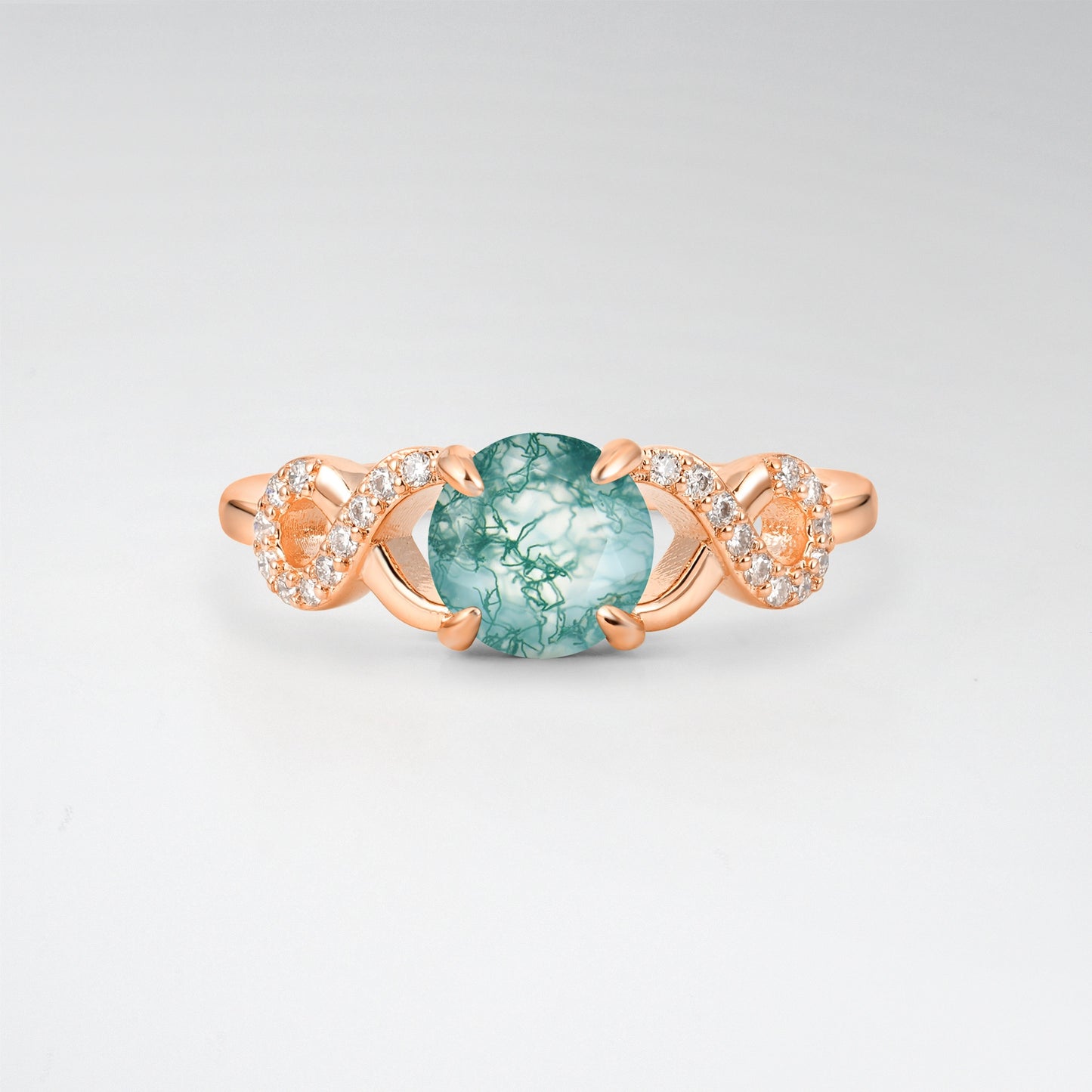 Classic Round Cut Moss Agate Infinity Engagement Ring for Her - Additional view