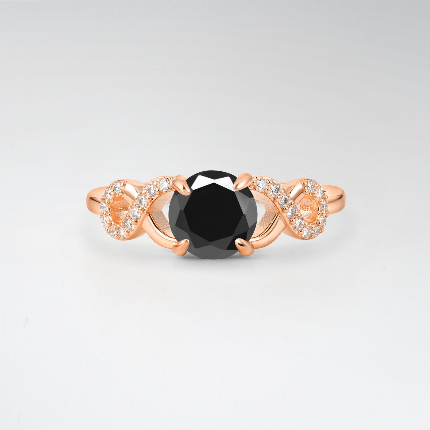 Classic Round Cut Black Onyx Infinity Engagement Ring for Her - Additional view