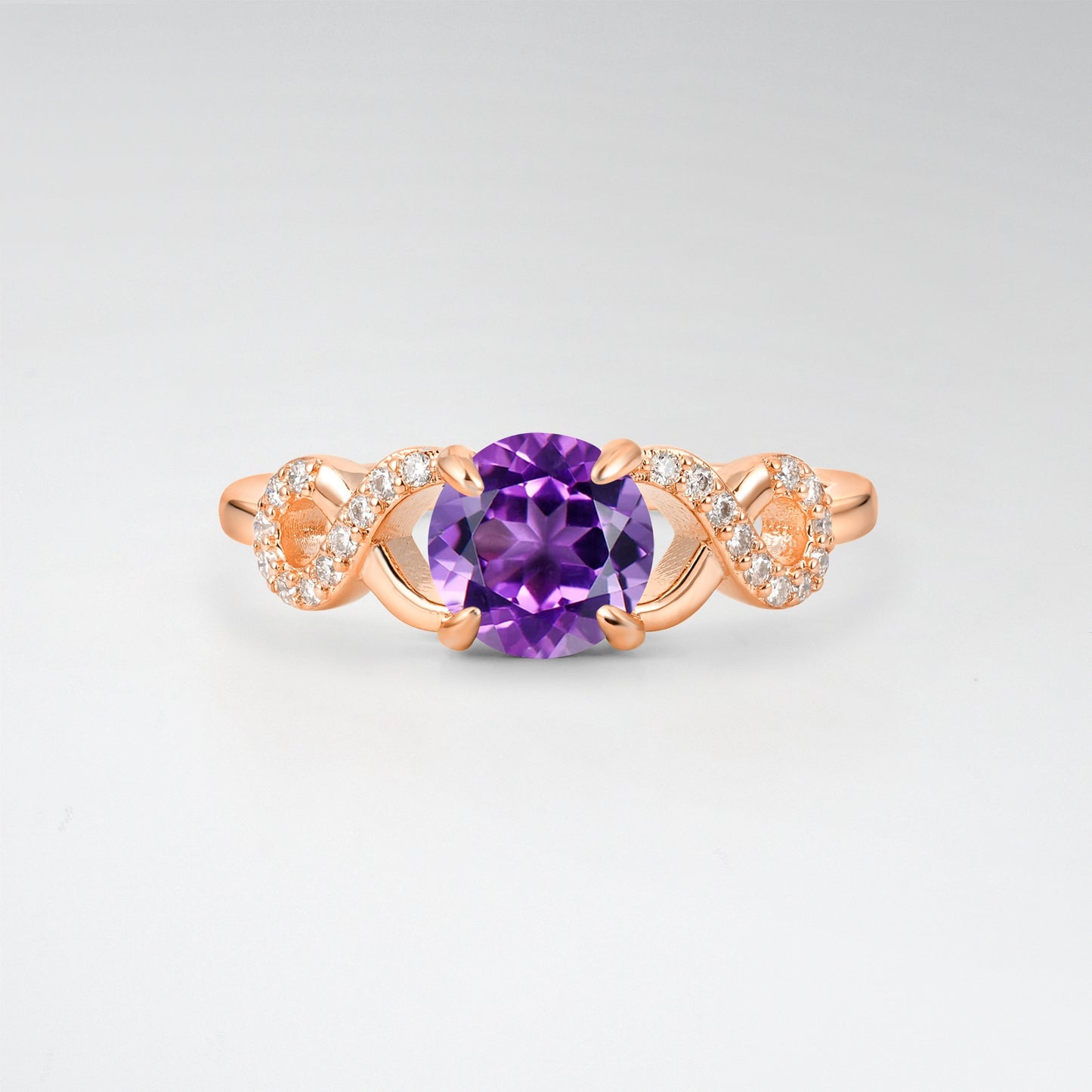 Classic Round Cut Amethyst Infinity Engagement Ring for Her - Additional view