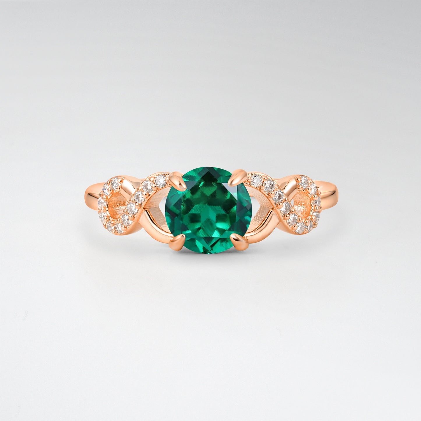 Classic Round Cut Emerald Infinity Engagement Ring for Her - Additional view