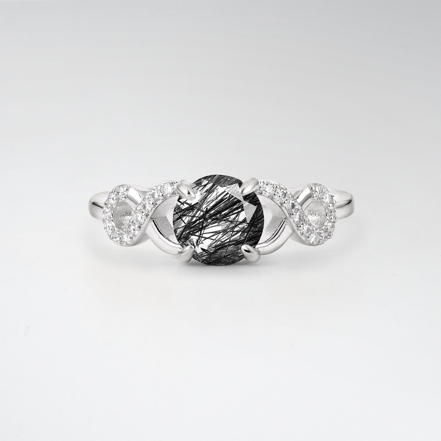Classic Round Cut Black Rutilated Quartz Infinity Engagement Ring for Her - Additional view