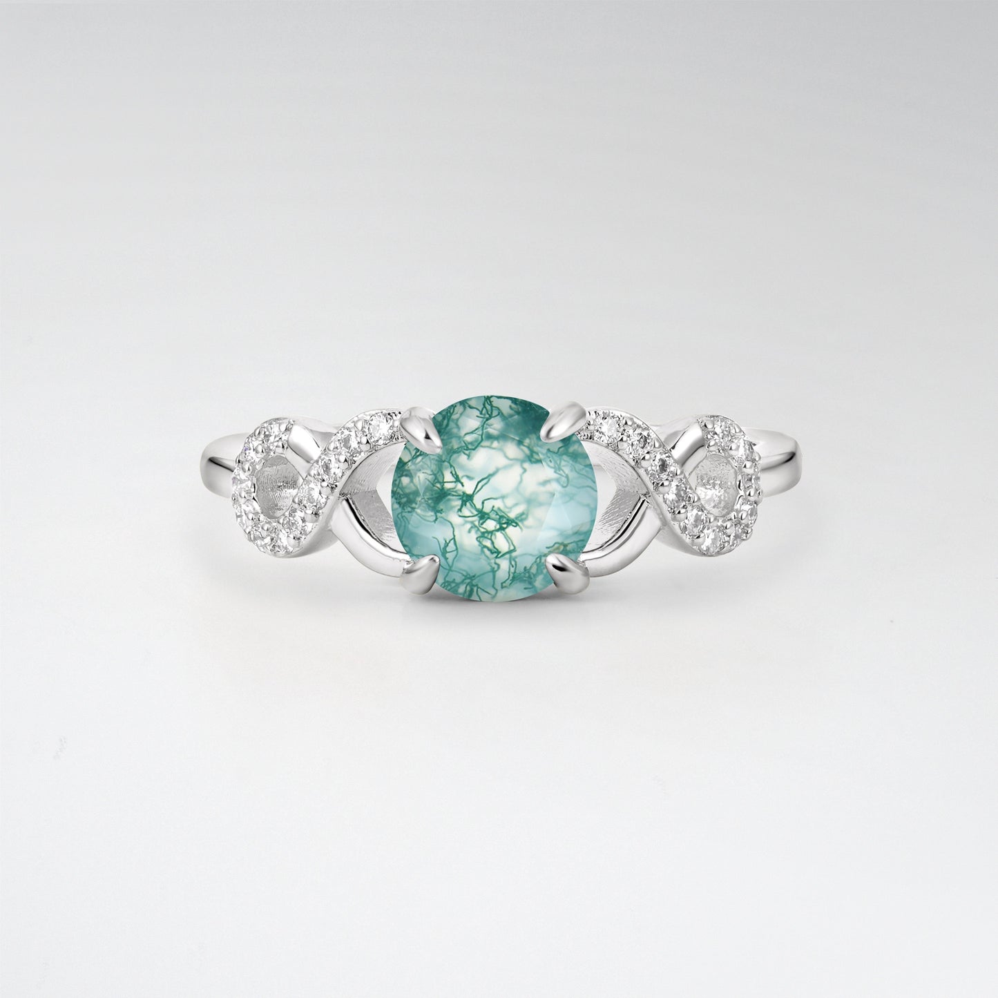Classic Round Cut Moss Agate Infinity Engagement Ring for Her - Additional view