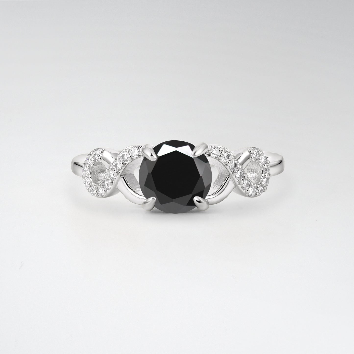 Classic Round Cut Black Onyx Infinity Engagement Ring for Her - Additional view