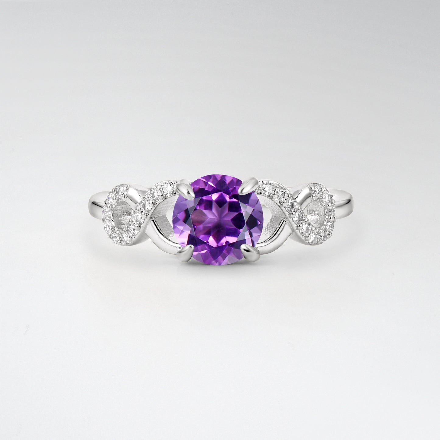 Classic Round Cut Amethyst Infinity Engagement Ring for Her - Additional view