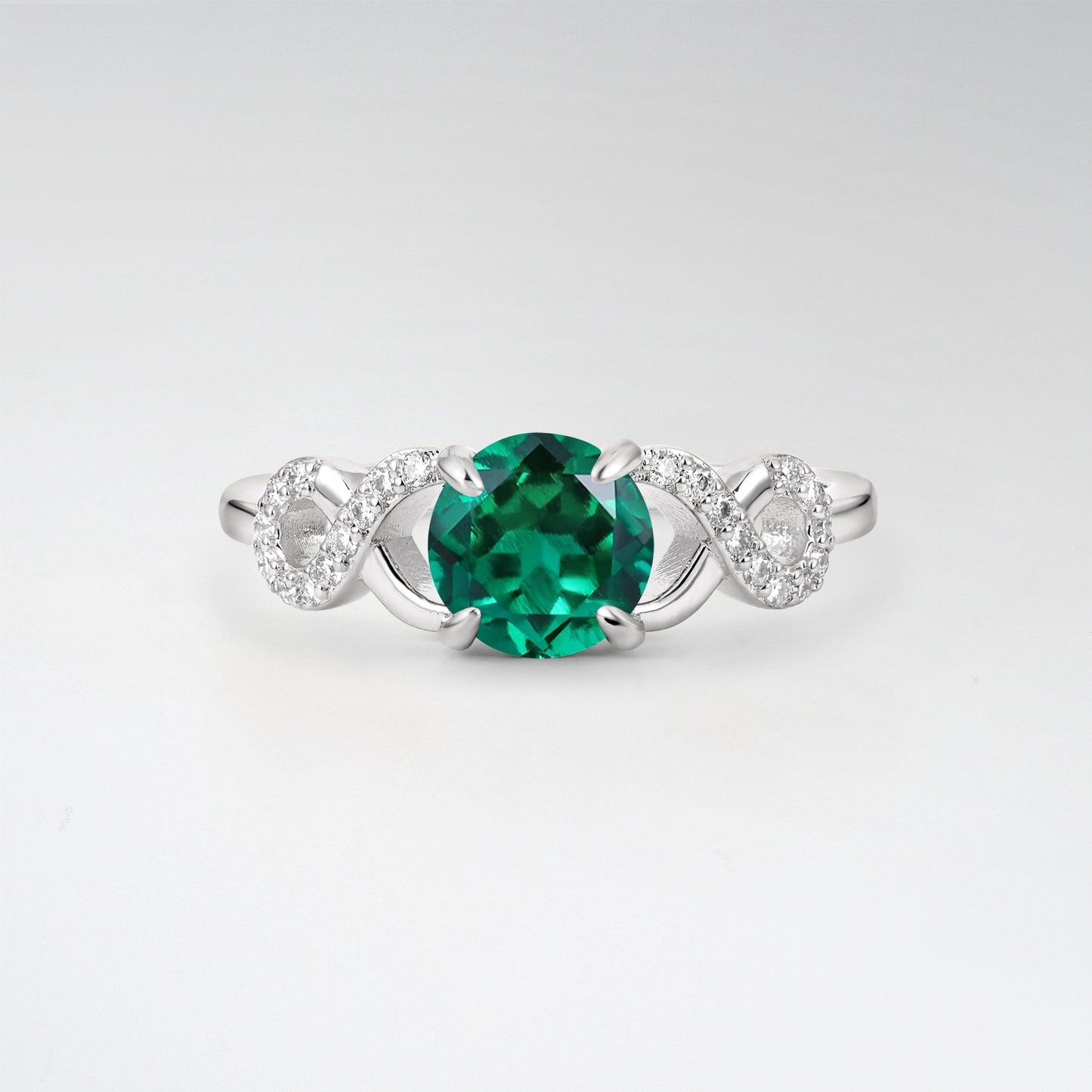 Classic Round Cut Emerald Infinity Engagement Ring for Her - Additional view