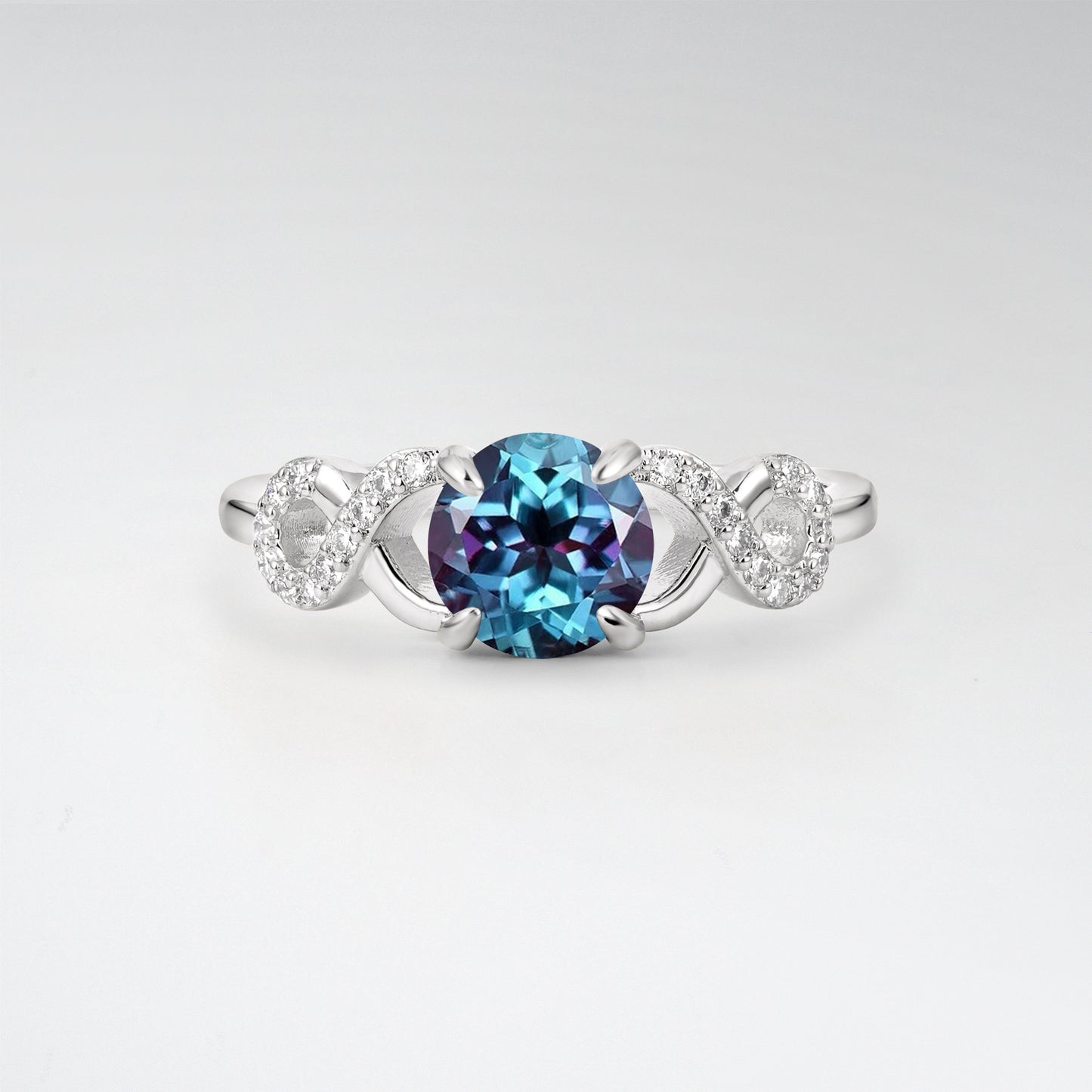 Classic Round Cut Alexandrite Infinity Engagement Ring for Her - Additional view