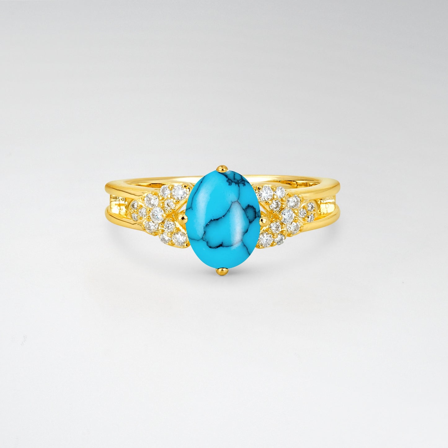 Vintage Oval Cut Ornate Cluster Turquoise Engagement Ring - Additional view
