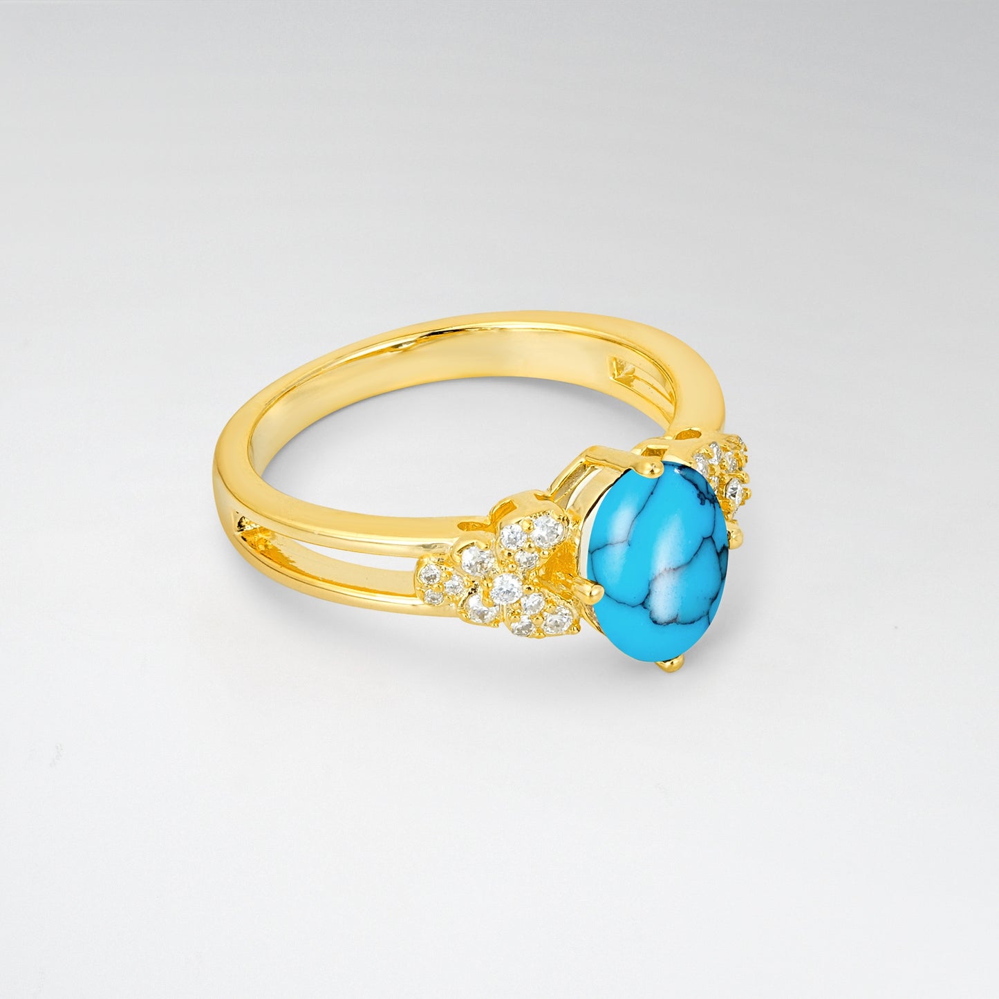 Vintage Oval Cut Ornate Cluster Turquoise Engagement Ring - Additional view