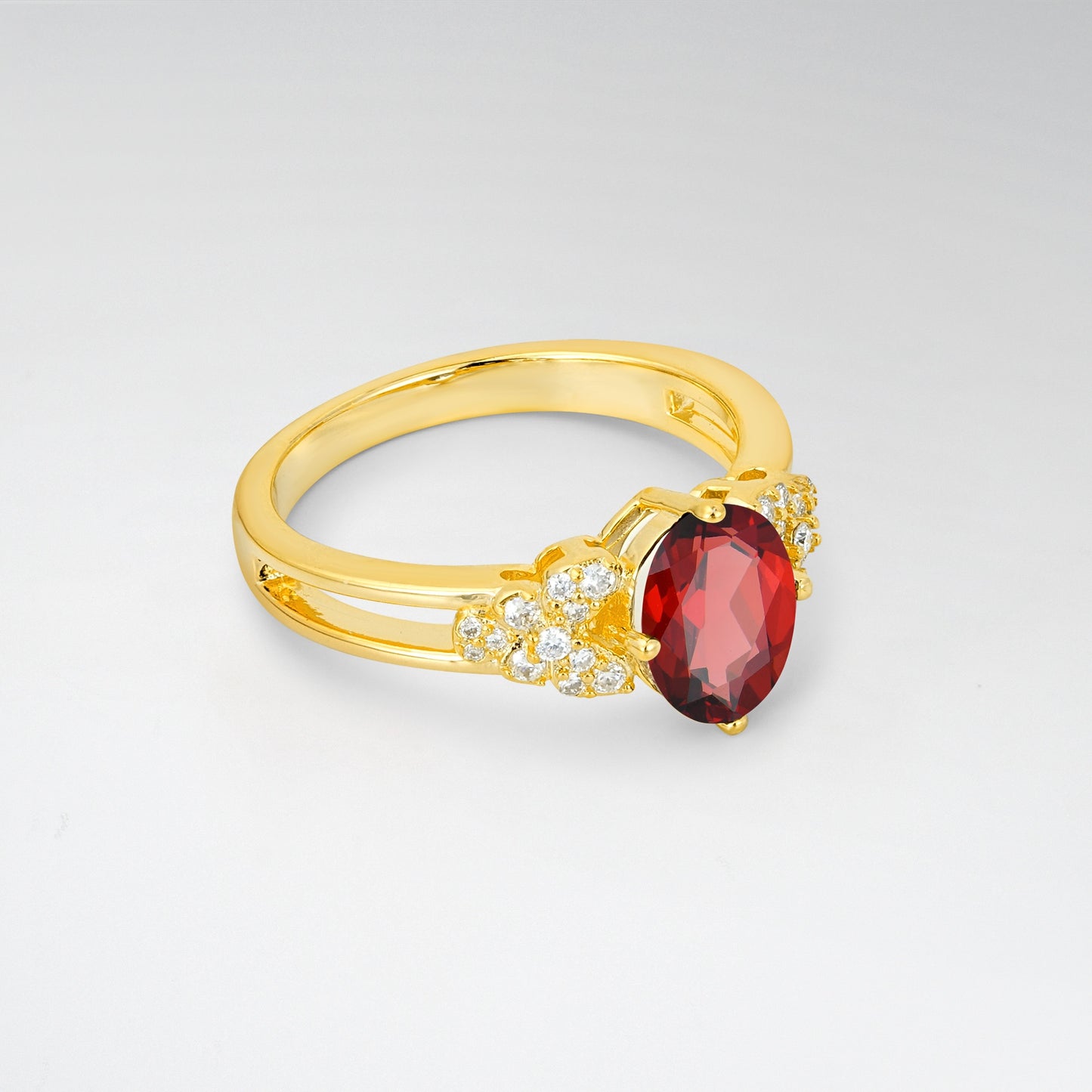 Vintage Oval Cut Ornate Cluster Garnet Engagement Ring - Additional view