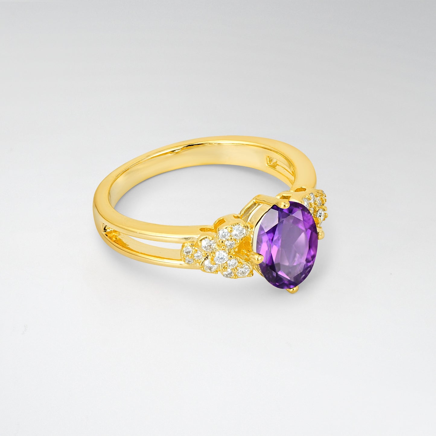 Vintage Oval Cut Ornate Cluster Amethyst Engagement Ring - Additional view