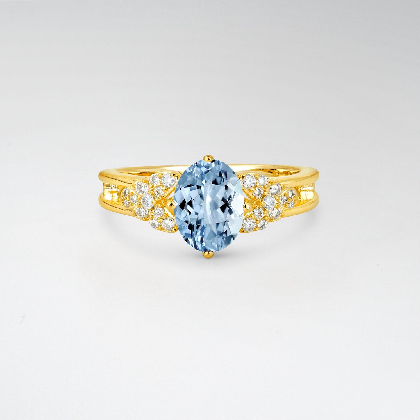 Vintage Oval Cut Ornate Cluster Aquamarine Engagement Ring - Additional view