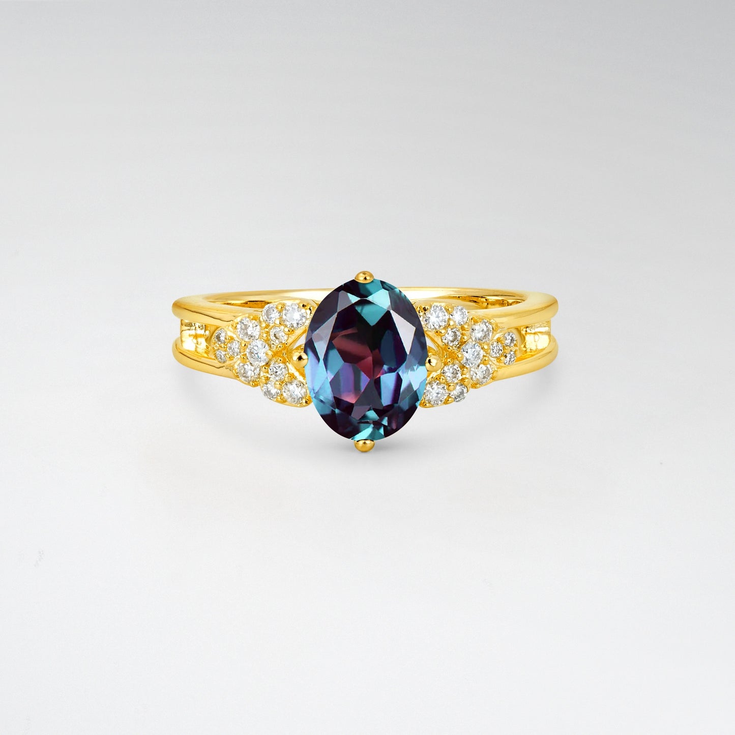 Vintage Oval Cut Ornate Cluster Alexandrite Engagement Ring - Additional view