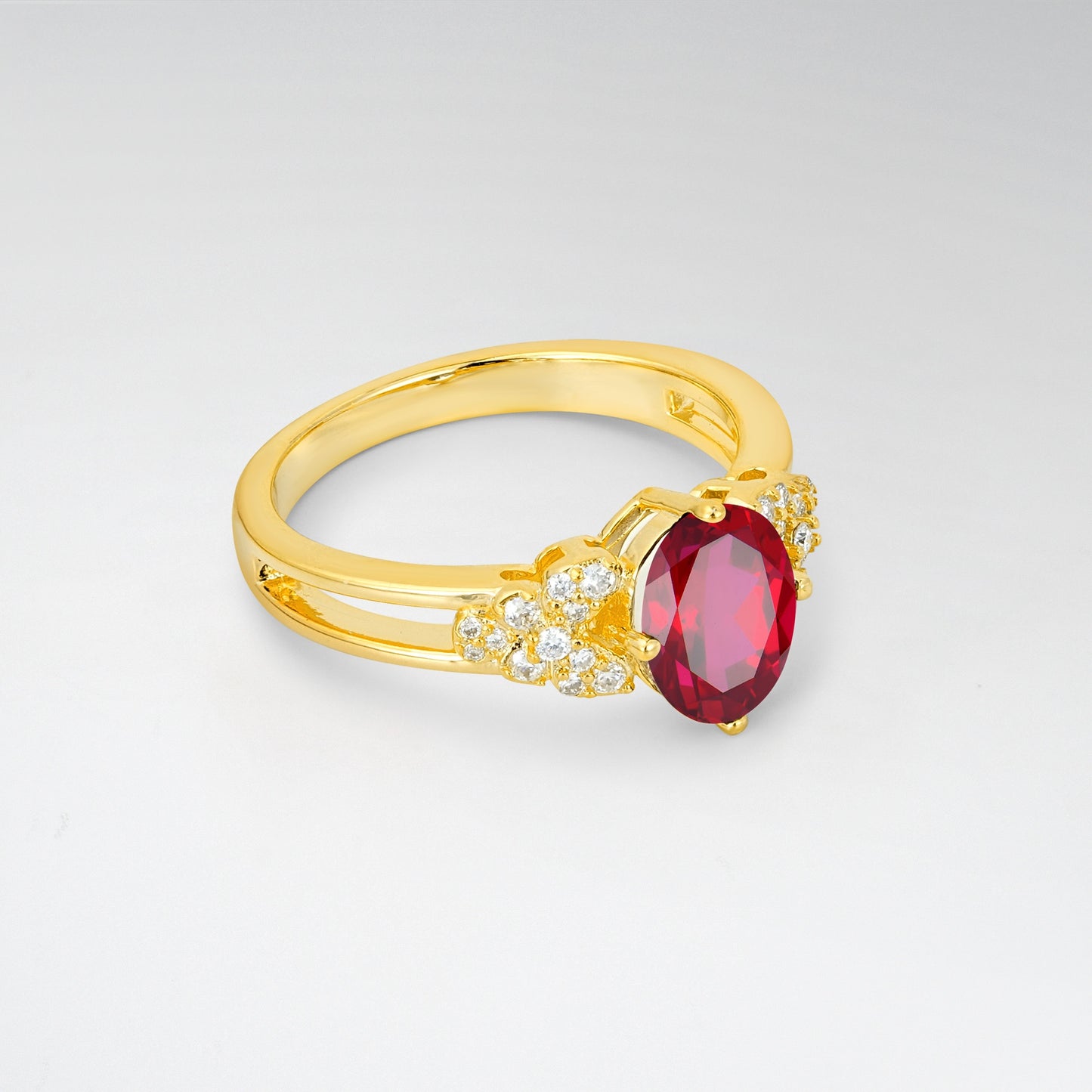 Vintage Oval Cut Ornate Cluster Ruby Engagement Ring - Additional view