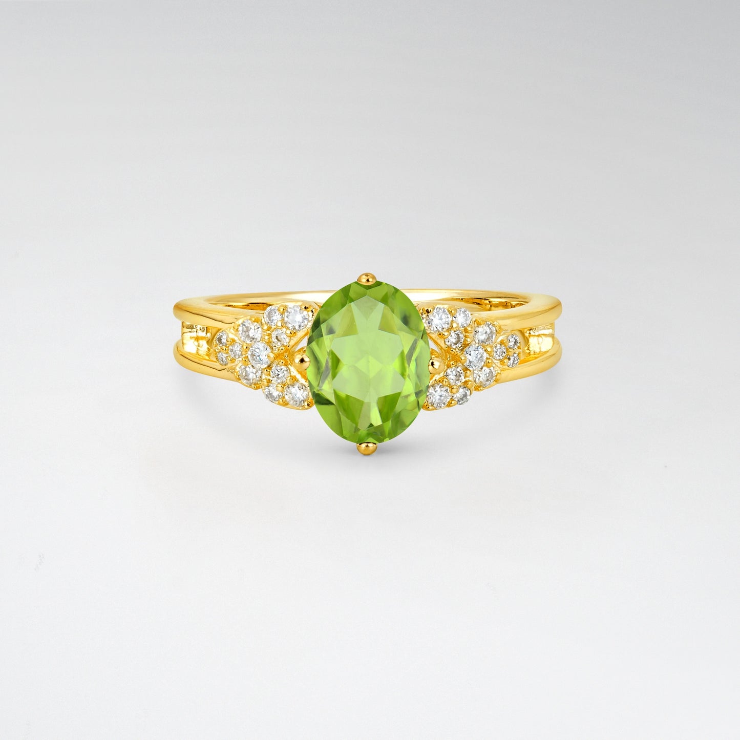 Vintage Oval Cut Ornate Cluster Peridot Engagement Ring - Additional view