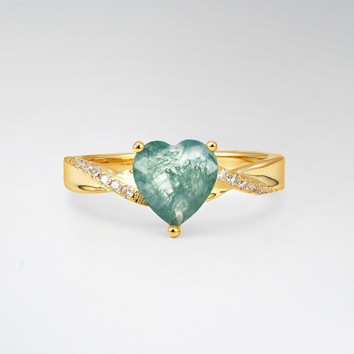 Heart Cut Moss Agate Split Shank Engagement Ring for Her - Additional view