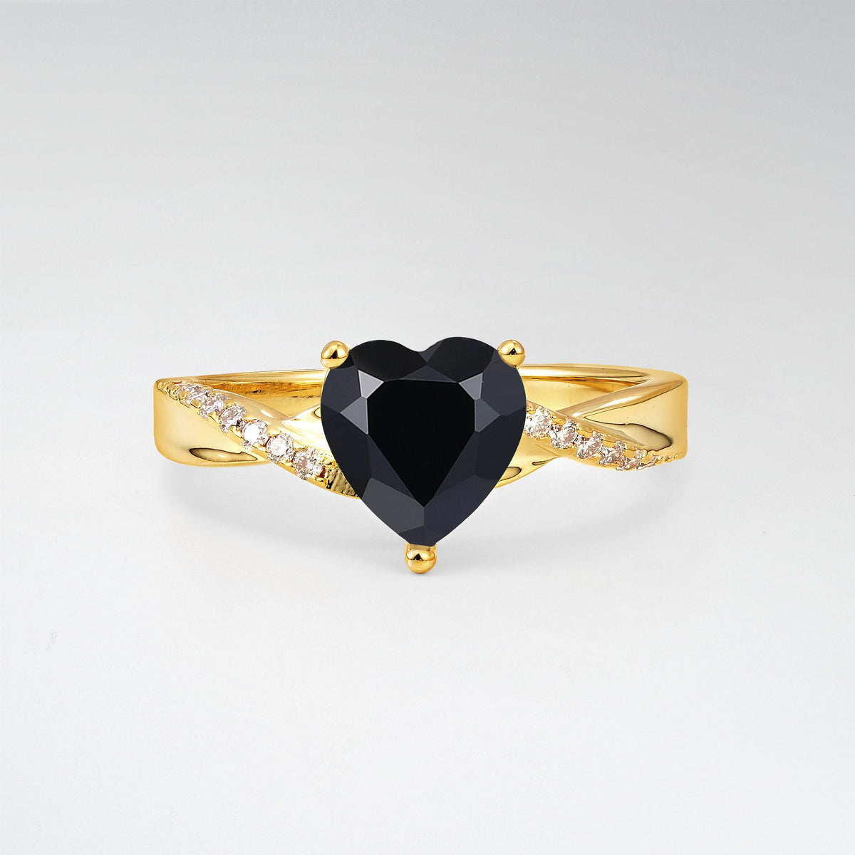 Heart Cut Black Onyx Split Shank Engagement Ring for Her - Additional view