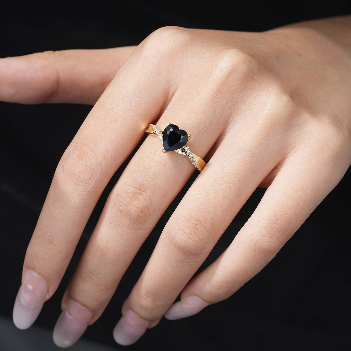 Heart Cut Black Onyx Split Shank Engagement Ring for Her - Additional view