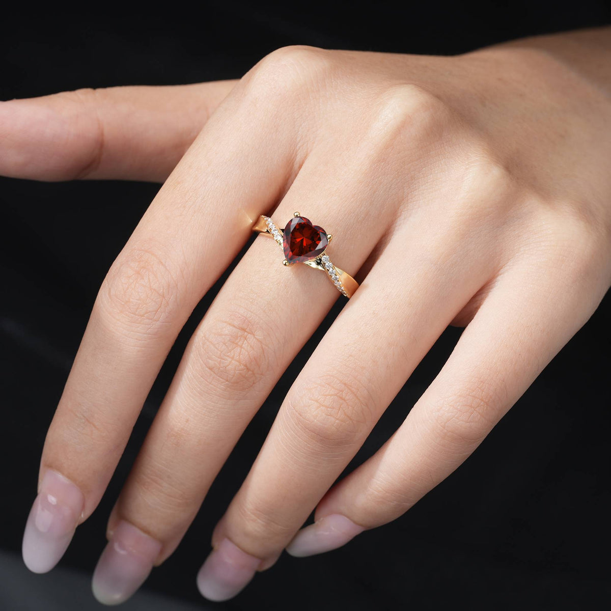 Heart Cut Garnet Split Shank Engagement Ring for Her - Additional view