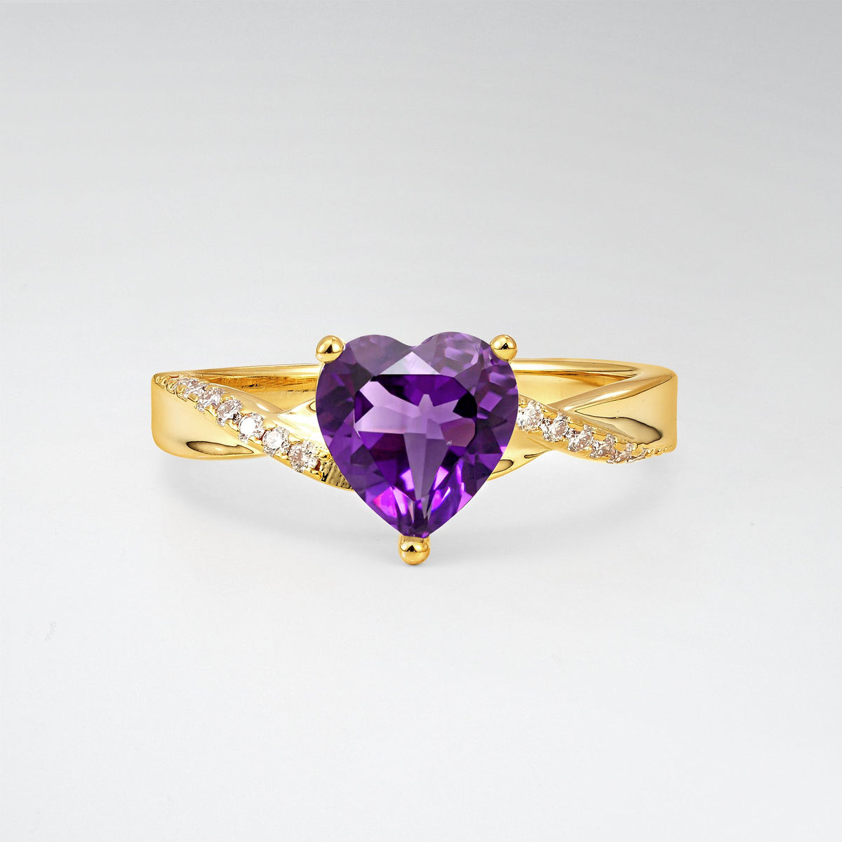 Heart Cut Amethyst Split Shank Engagement Ring for Her - Additional view