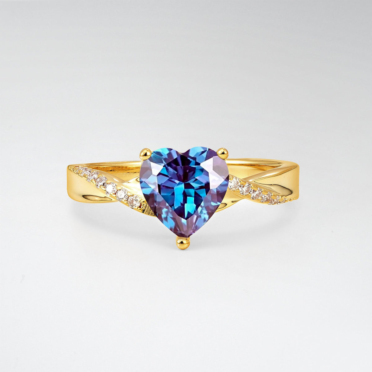 Heart Cut Alexandrite Split Shank Engagement Ring for Her - Additional view