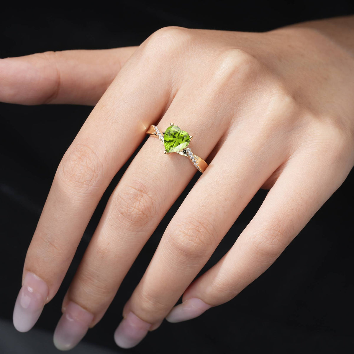 Heart Cut Peridot Split Shank Engagement Ring for Her - Additional view