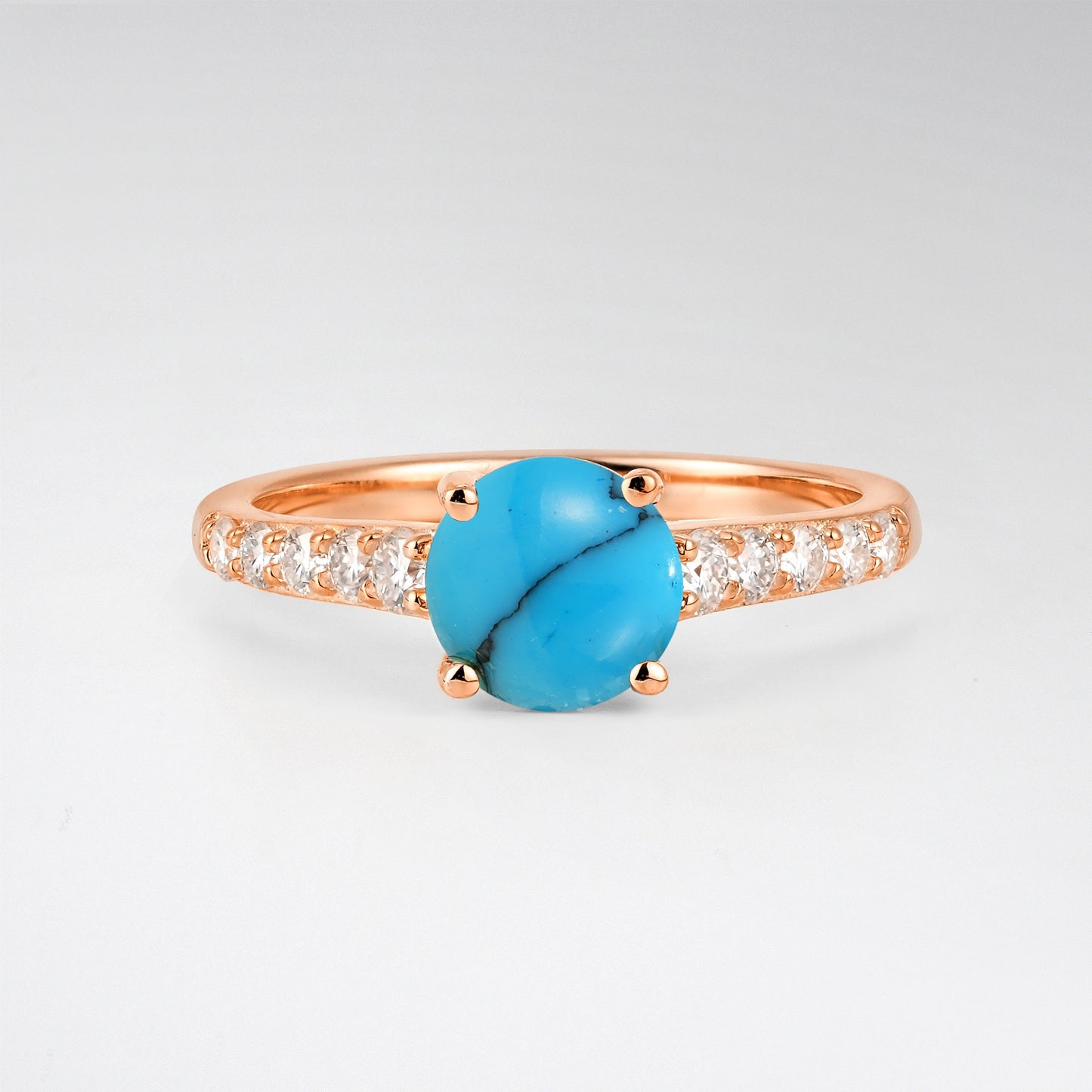 Classic Round Cut Turquoise Pavé Engagement Ring - Additional view