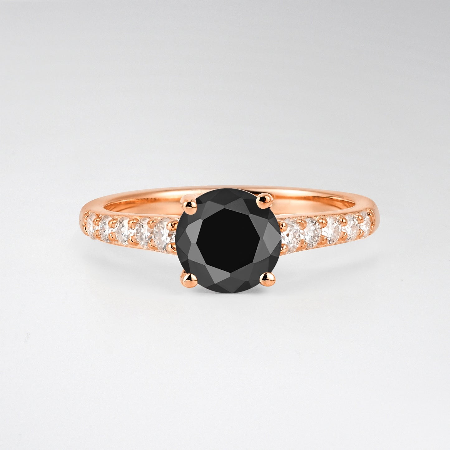 Classic Round Cut Black Onyx Pavé Engagement Ring - Additional view