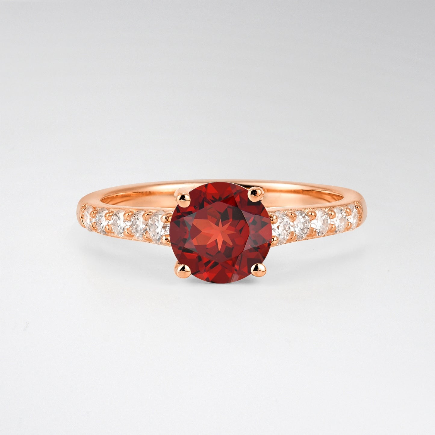 Classic Round Cut Garnet Pavé Engagement Ring - Additional view
