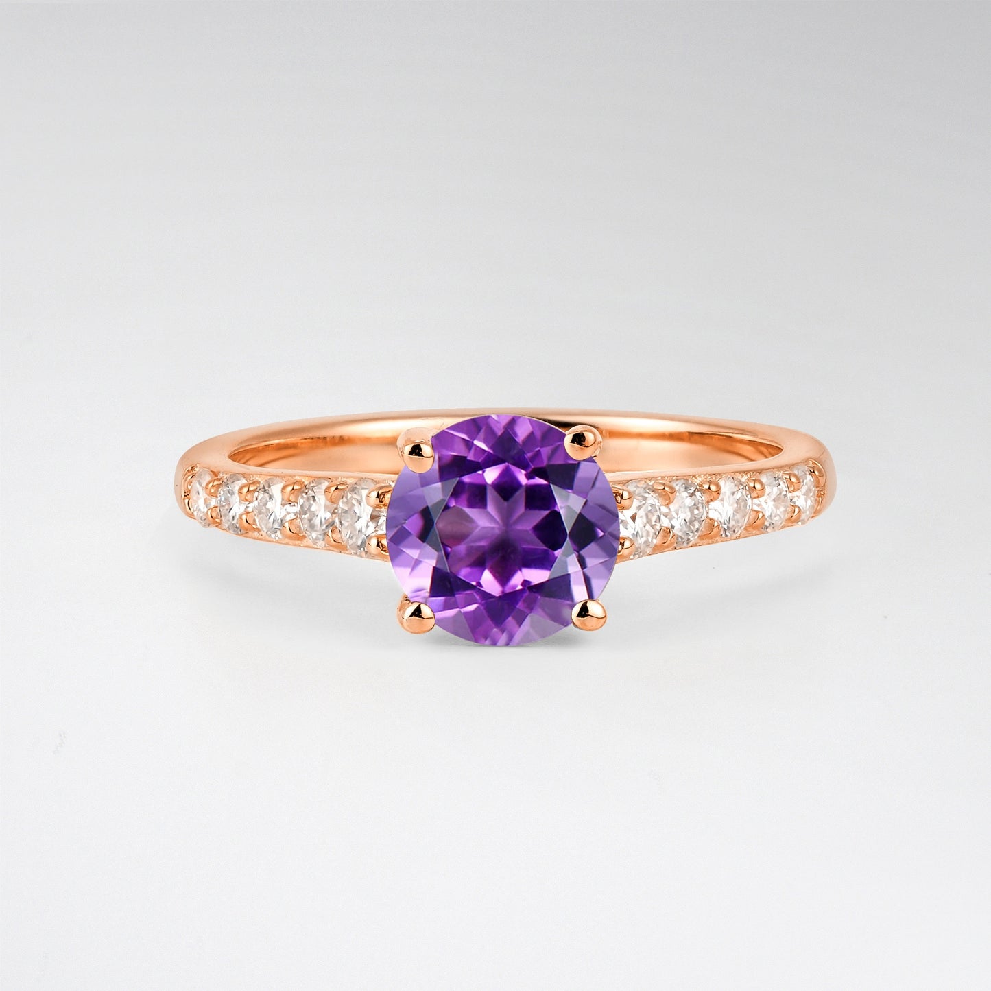 Classic Round Cut Amethyst Pavé Engagement Ring - Additional view