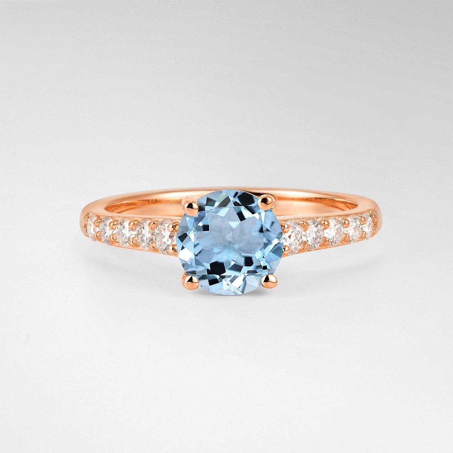 Classic Round Cut Aquamarine Pavé Engagement Ring - Additional view
