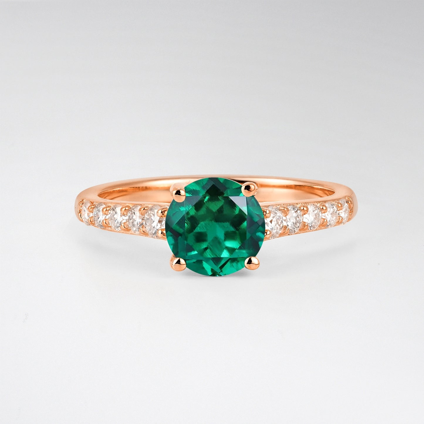 Classic Round Cut Emerald Pavé Engagement Ring - Additional view