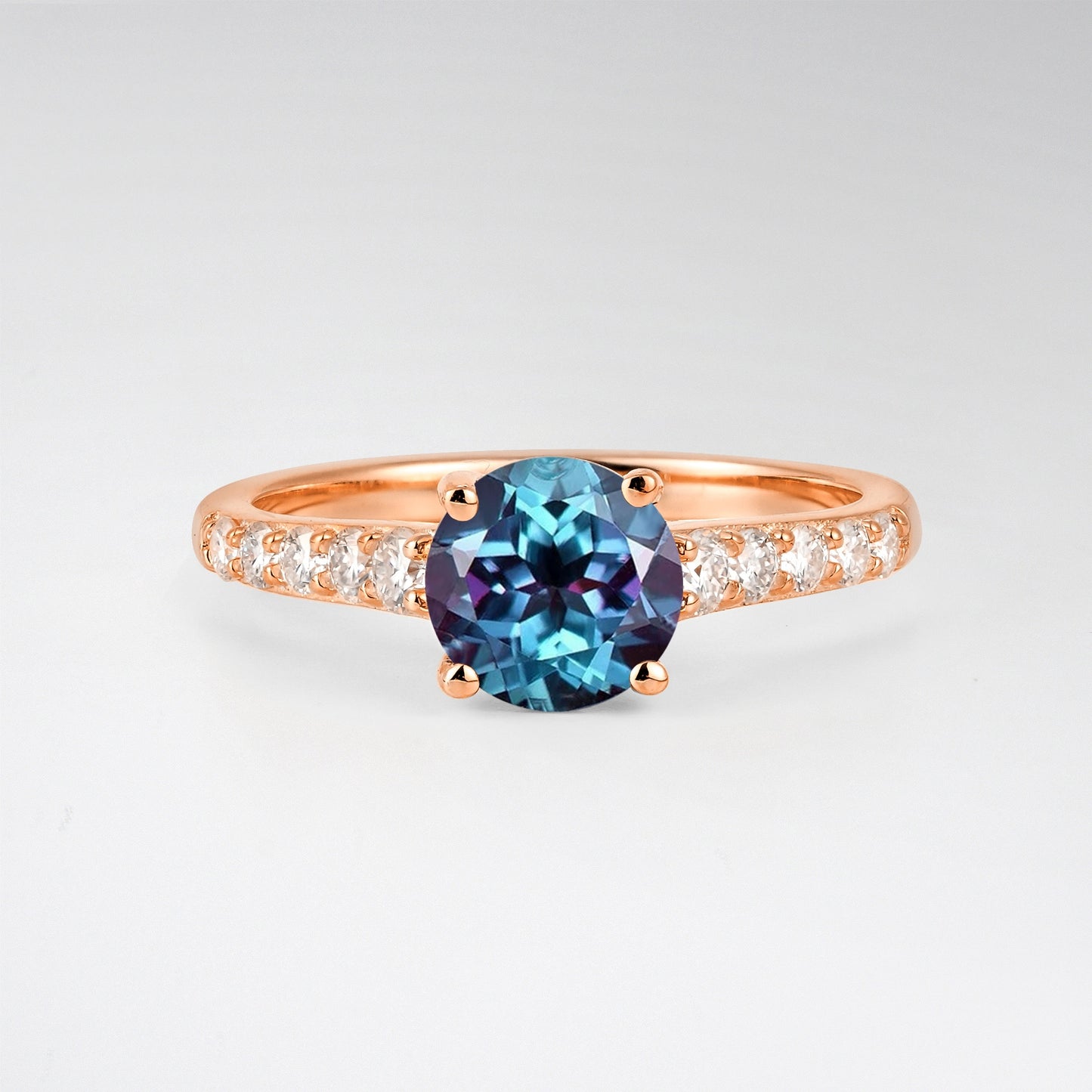 Classic Round Cut Alexandrite Pavé Engagement Ring - Additional view