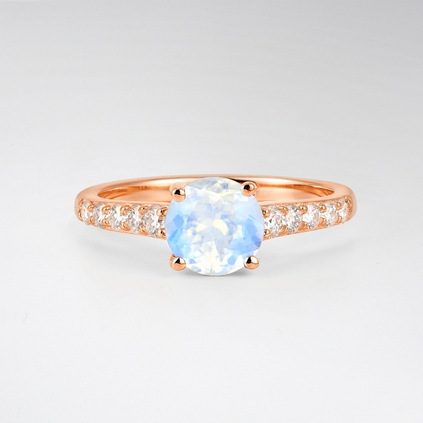 Classic Round Cut Moonstone Pavé Engagement Ring - Additional view