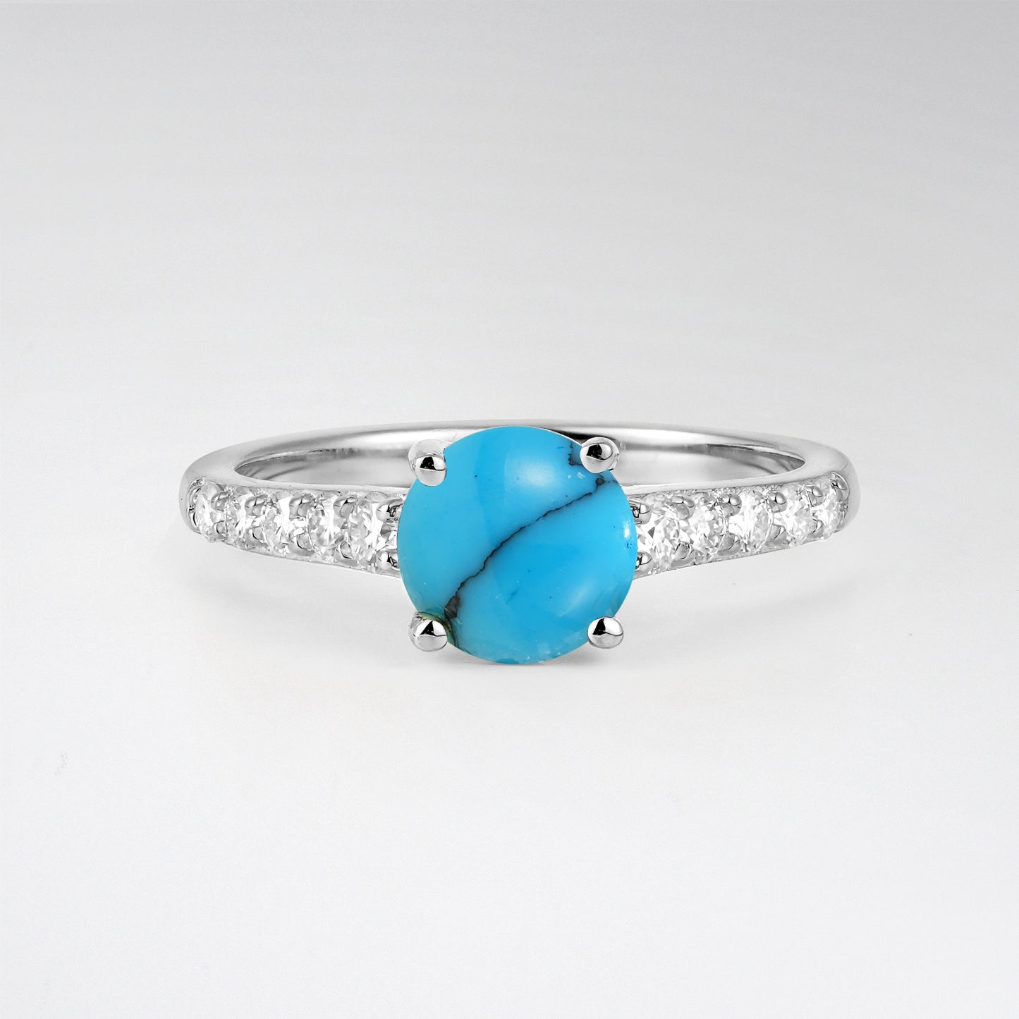 Classic Round Cut Turquoise Pavé Engagement Ring - Additional view